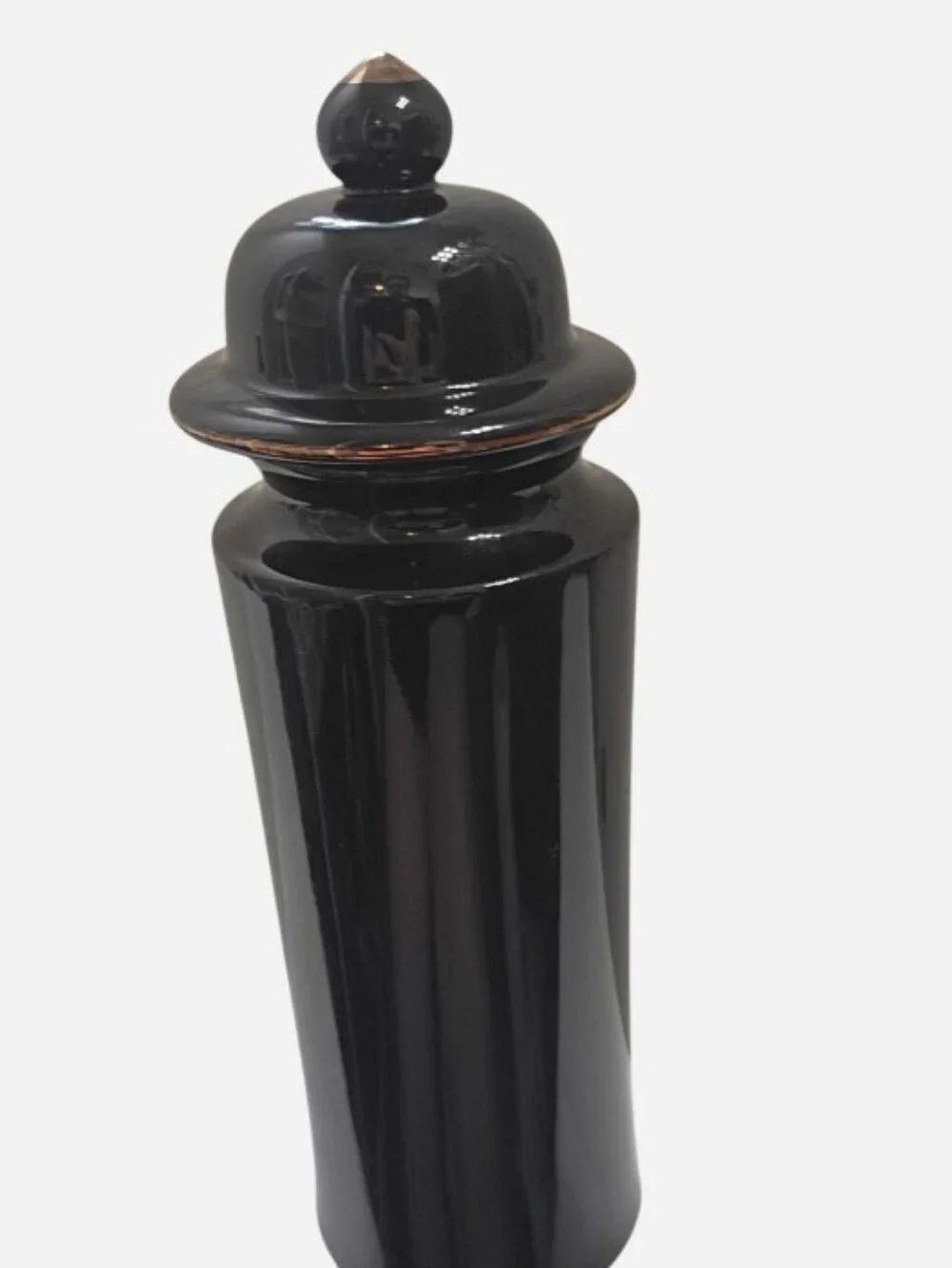 VTG Black Ceramic Japanese Lidded Gilt Vase W/Dragon Dragonfly & Iris Pattern - Picture 4 of 8